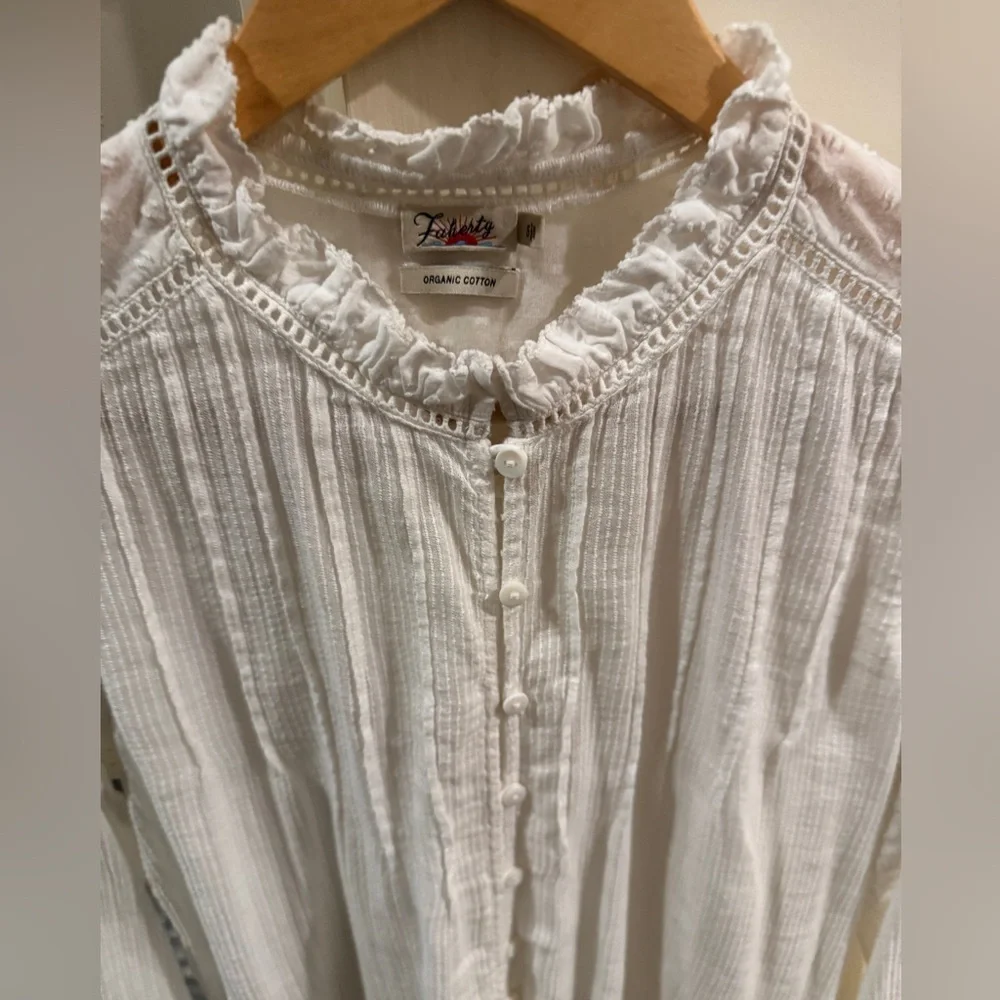 Faherty Willa Button Front Peasant Blouse Top White NWT Size S - Picture 5 of 8